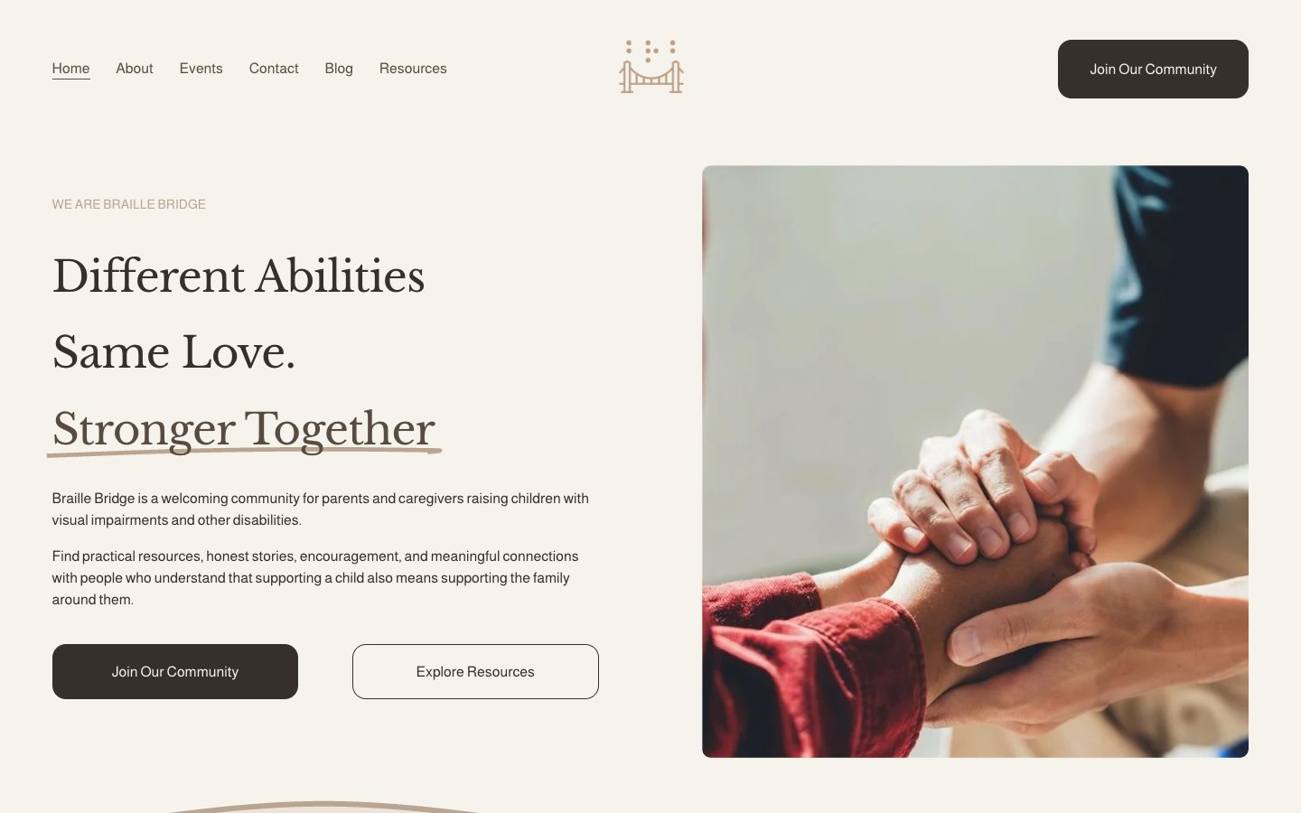 Braille Bridge community website home page