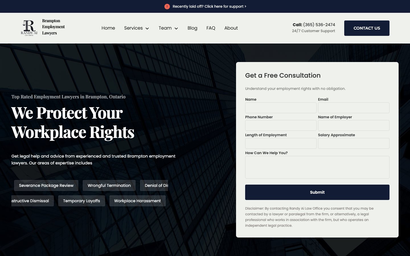 Brampton Employment Lawyers website home page
