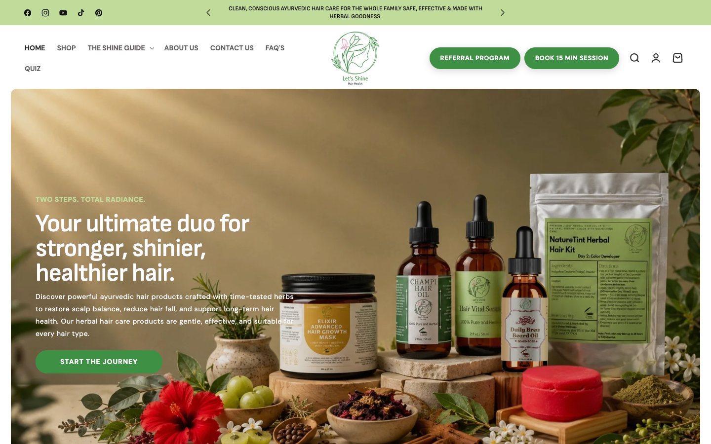 Let's Shine Wellness ecommerce website home page